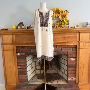 Madewell Women's White Embroidered V-Neck Sleeveless Dress- Size 12 Knee Length